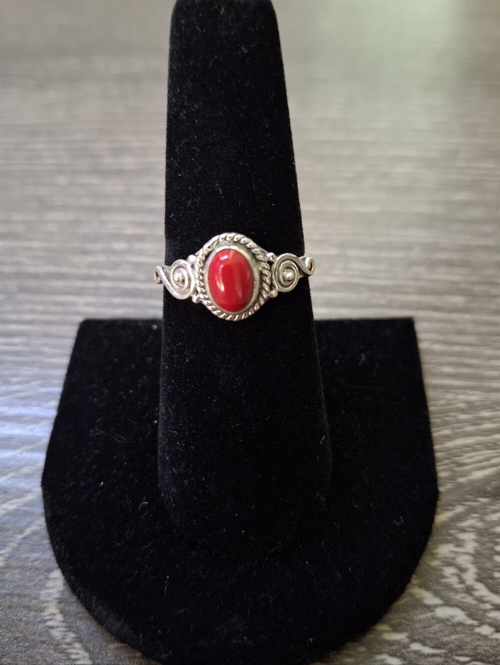 Red Coral Natural On Sterling Silver Size 6.75